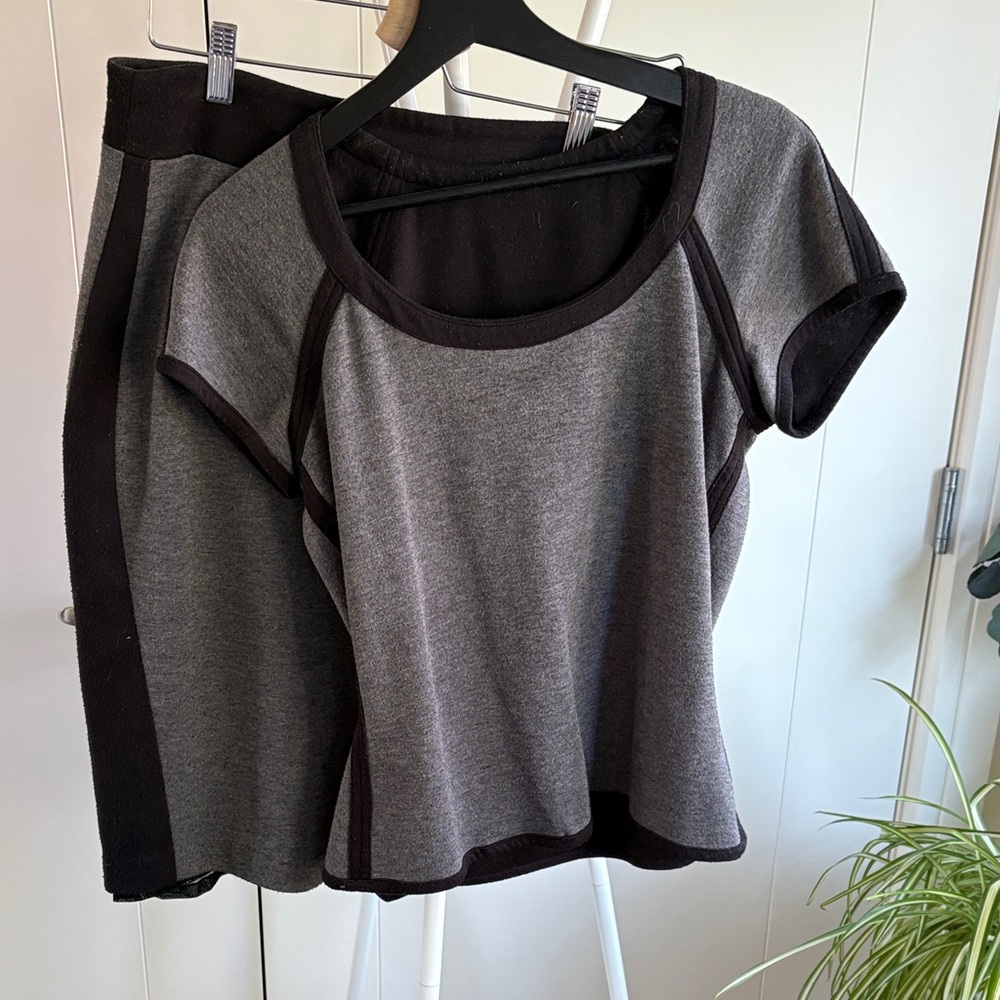 Elegant Gray and Black Women's Top and Pencil Skirt Set